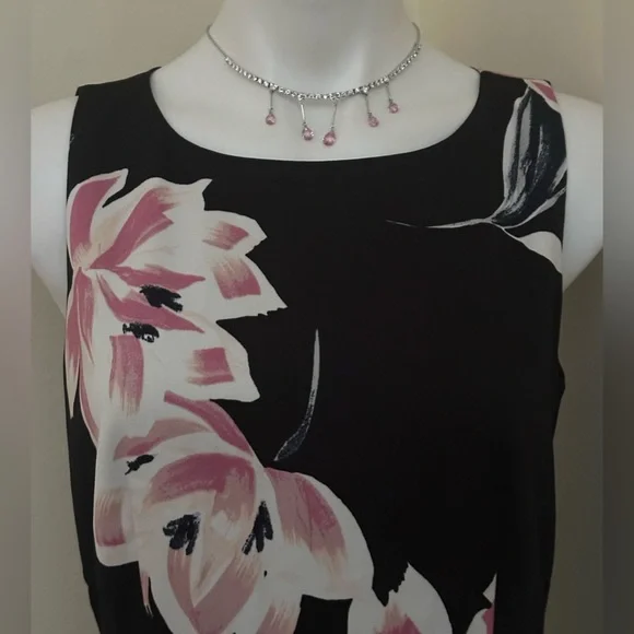 ANN TAYLOR FACTORY Black White Pink Floral Print Sleeveless Midi Dress Sz 8 - Picture 6 of 15